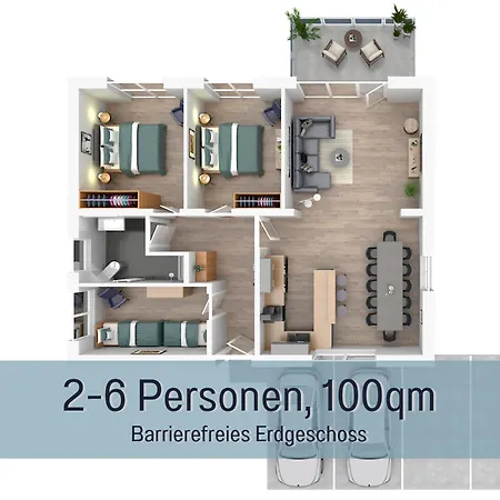 Hoeckelheim - Savanna - Barrierefrei - 3 Schlafzimmer-bis 6 Gaeste - Nahe Goettingen - 100 Qm - Babies Reisen Gratis - Terrasse, Garten & Grill - Vollausgestattete Kueche Mit Spuelmaschine - Klimaanlage, Fussbodenheizung & Raffstores شقة نورتهايم